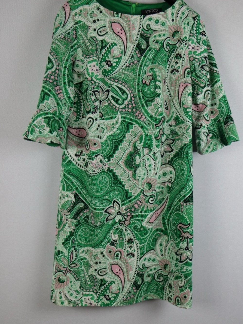 Kasper printed Ruffle -sleeve sheath green paisley print Dress women’s size 10 - Picture 12 of 13